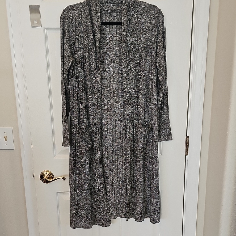 Gray Knit Open Cardigan